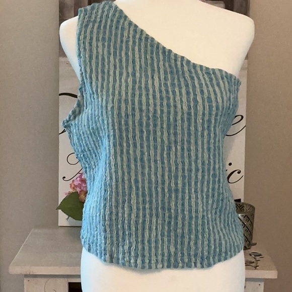 a new day Tops - A New Day Blue Stripe One-Shoulder Textured Women's Top 1X NWT